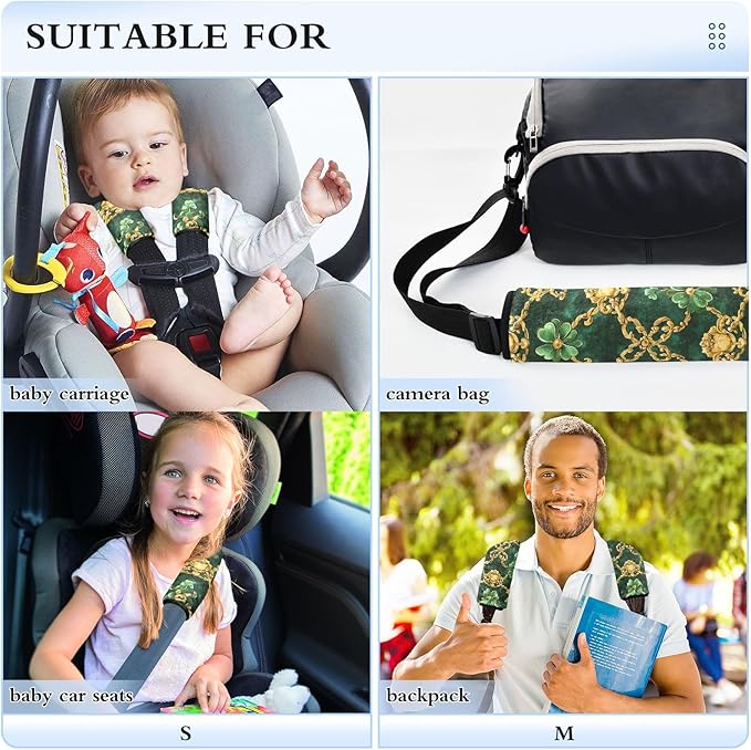 2Pcs Green Gold Shamrocks Car Seat Belt Covers Soft Seat Belt Strap Cover Seatbelt Shoulder Pad for Adults and Children