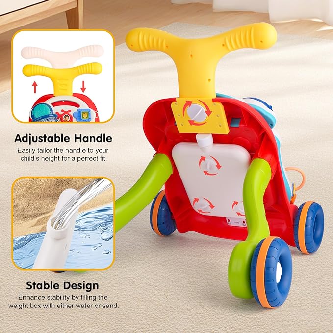 AuntyFey Baby Walker, 3 in 1 Push Walker for Baby Girls Boys, Baby Walking Toy for 1 Year Old Learning to Walk, Sit to Stand Baby Walker Push Toy for Girl 12 Months, Red