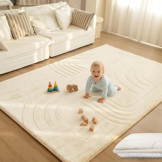 Huloo Sleep 1.3" Thick Fluffy Baby Play Mat for Floor,Elasti Foam Padded Area Rug for Living Room Bedroom,Ultra Soft 3D Carved Kids Rug,Non-Slip Nursery Crawling Mat for Toddlers,4’x6’ Playroom Carpet