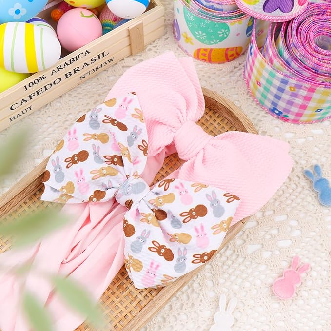 6” Easter Baby Hair Bows Easter Bunny Ears Bows for Girls Newborn Chocolate Rabbit Ears Hairbands Nylon Bows Headbands Easter Hair Accessories Pink