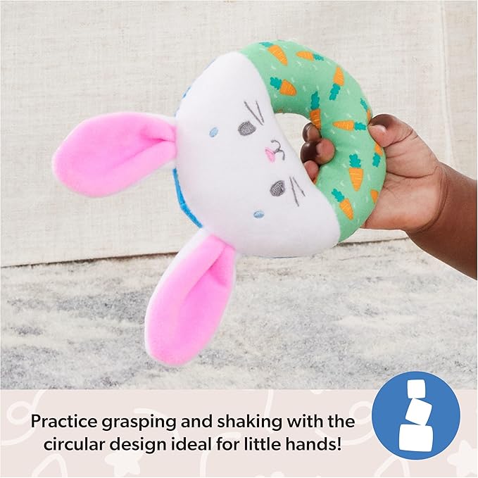 Ms. Rachel Official Hop Little Bunnies Soft Rattle, Baby Teething Toys with Plush Bunny Cover, Toddler Toys for Girls & Boys, Ages 3 Months to 1+