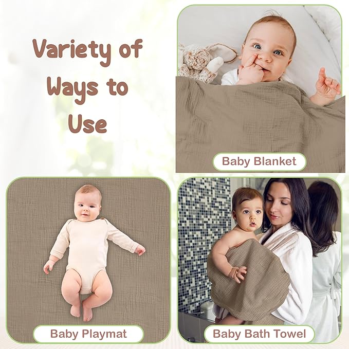 100% Organic Cotton Muslin Baby Hooded Towels 32x32 Inch – 2 Pack Soft & Absorbent Hooded Baby Towels For Boys & Girls, Premium Hooded Towels, Ultra-Gentle Baby Essentials in Deep Olive/Ivory