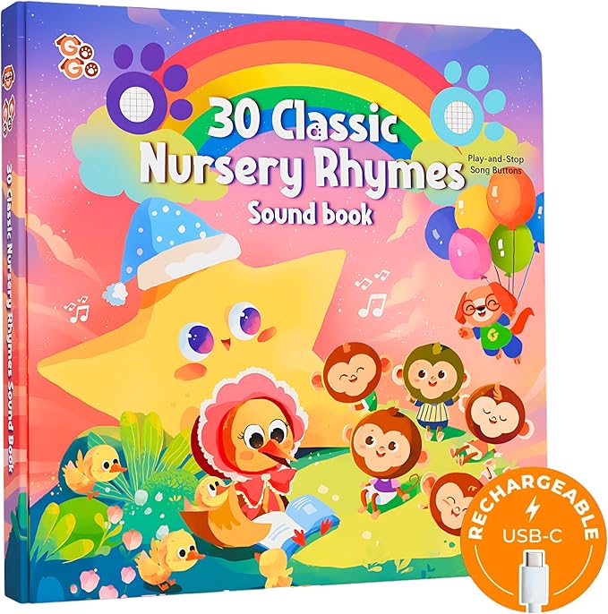 GO GO 30 Classic Nursery Rhymes Sound Book, USB-C Rechargeable, Interactive Musical Learning Book for Toddlers