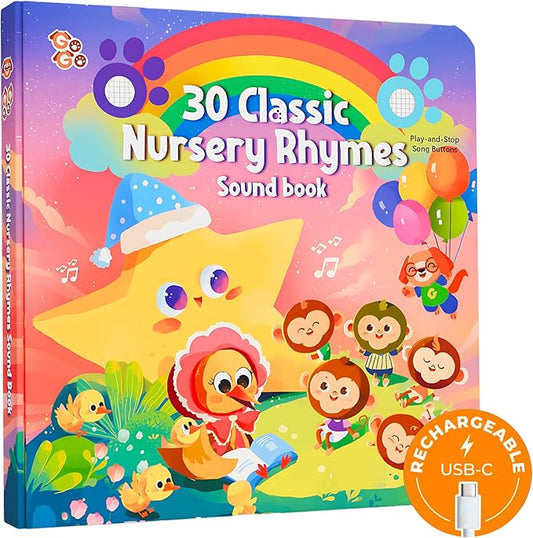 GO GO 30 Classic Nursery Rhymes Sound Book, USB-C Rechargeable, Interactive Musical Learning Book for Toddlers
