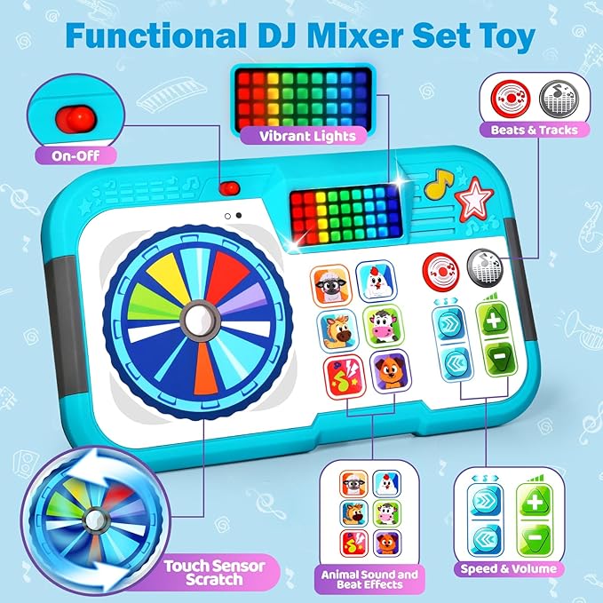 Baby DJ Set, Toddler Musical DJ Table with Lights for 6-12 Months, Preschool Infant Tummy Time Toy, Interactive Early Sensory Development Toy, 1st Christmas Birthday Gifts for Boys Girls Age 1 2 3