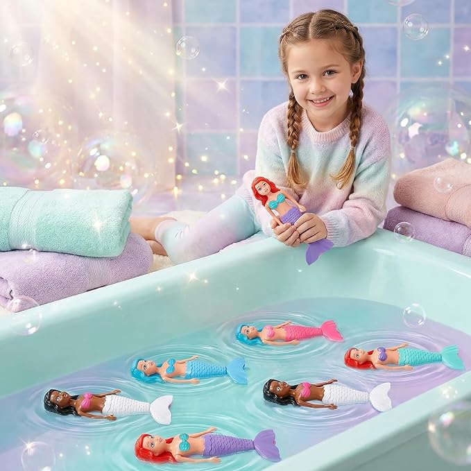 Mermaid Bath Toys for Toddlers Kids Girls - Princess Wind Up Tail Flap Floating Water Bathtub Toys, Swimming Pool Bathing Time Fun (4 Pack)