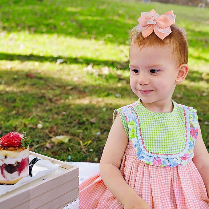 Glitter Birthday Hair Bow for Baby Girls 1 2 3 4 5 6 Years Peach Party Decoration Hair Accessories for Two 2nd Second Birthday