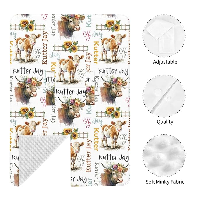 Personalized Winter Carseat Cover for Baby Custom Name Car Seat Canopy for Newborn Baby Boys Girls 2 in 1 Mom Nursing Breastfeeding Covers Cow Minky Baby Carrier Stroller Covers