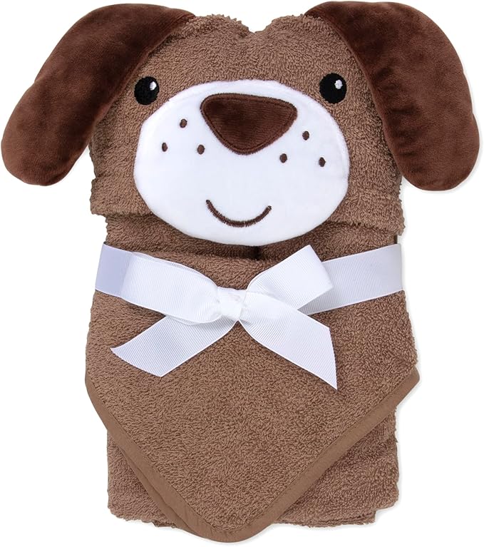Baby Animal Hooded Towel and Washcloth Set for Newborns, Infants, Toddlers Boys and Girls 3-24 Months (Perky Puppy Pal)