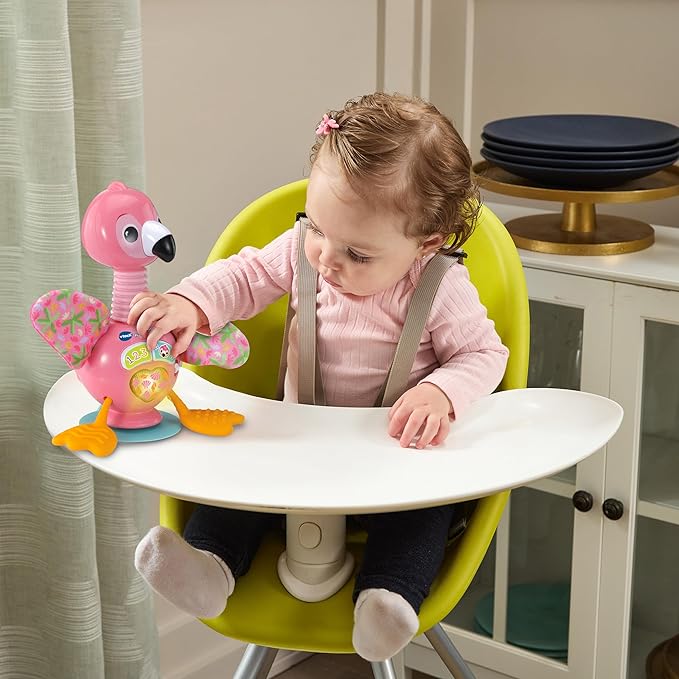 VTech -Baby Flamenco Laughing High Chair and Sleep, Toy for Babies from 6 Months, Interactive Buttons and Suction Base, ESP Version