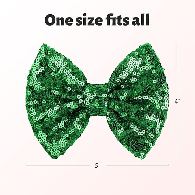 Hair Clip - 5 inches St.Patrick's Day Sequins Large Bow with Alligator Clip - Green - Hair Accessories for Women Teens Babies Toddlers