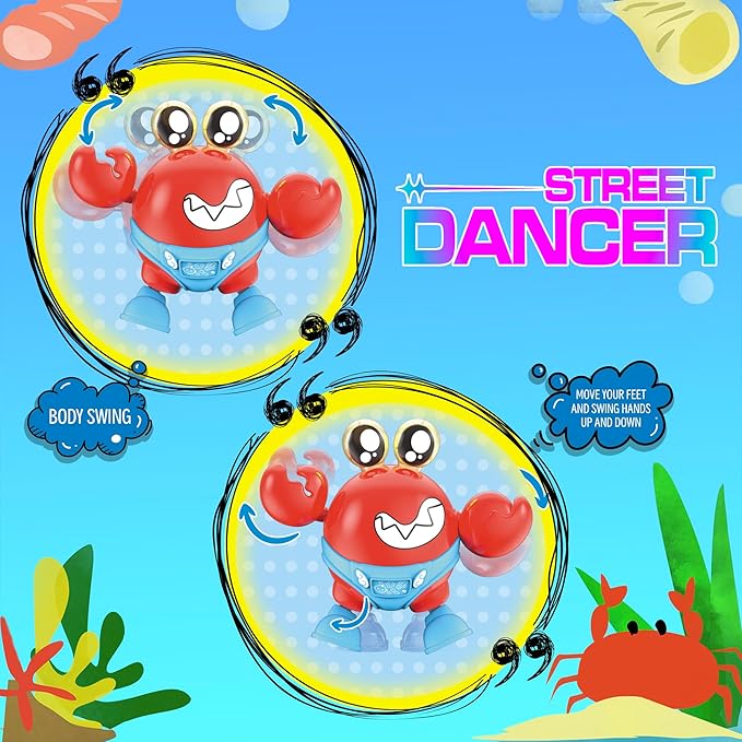 ritastar Dancing Crab Baby Toy,Tummy Time Toys with Funky Moves,Music,RGB LED Lights,Battery Powered Moving Crawling Interactive Learning Toy for Kids,Toddlers,Baby Boys Girls Birthday