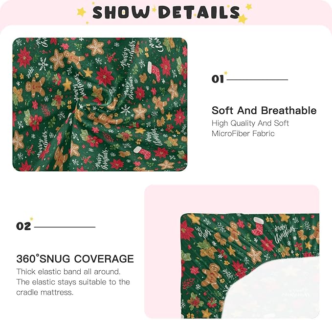 Baby Crib Sheet Green Christmas Crib Mattress for Boys and Girls Playard Sheet Soft Breathable Fitted Baby Mattress Cover 52x28in