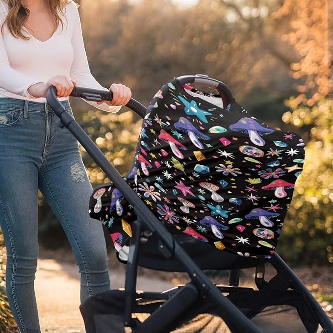 AFPANQZ Colorful Mushroom Nursing Cover Breastfeeding Scarf Baby Car Seat Covers Infant Stroller Cover Carseat Canopy for Girls and Boys Lightweight Breathable for Outdoor Walking Traveling