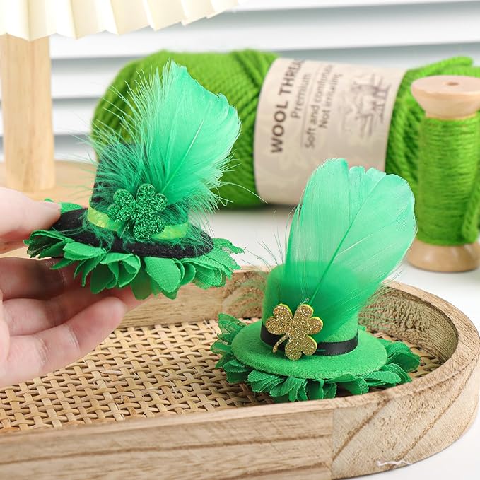 Leprechaun Top Hat Hair Bow Clips St Patrick Day Green Hat Alligator Hair Clips for Girls Infant Clover Shamrock Clip St.Patrick Hair Accessories Gift
