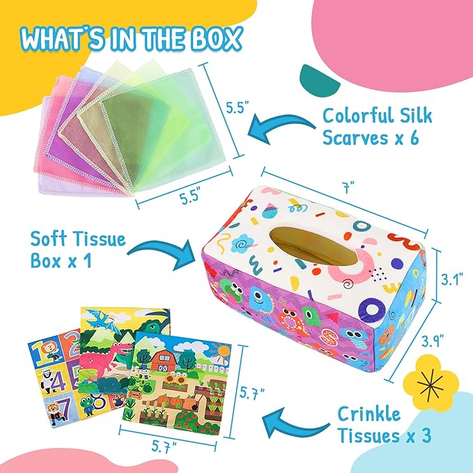 URMYWO Baby Tissue Box Toy - Montessori Baby Toys for 6-12 Months 1 Year Old Boy Girl - Soft Crinkle Sensory Toys for Infant Toddlers - Easter Basket Essentials Stuffers - Baby Boy Girl Gifts