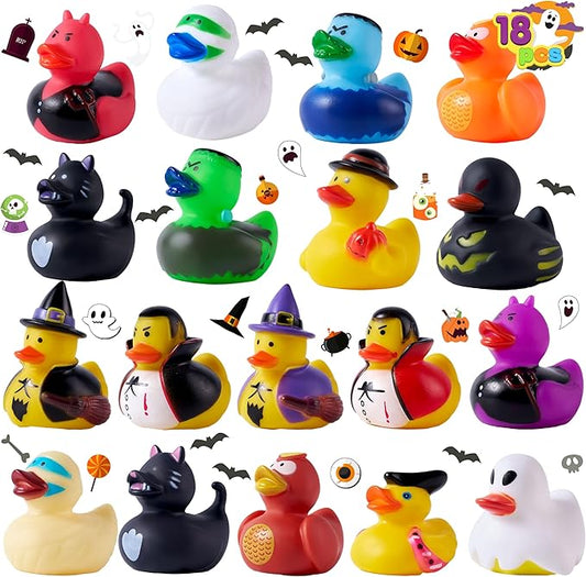 JOYIN 18 PCS Halloween Rubber Ducks, Halloween Ducks Toys for Trick or Treating Goodie Bag Fillers, Bathtub Toys Duckies for Halloween Party Favors Decorations, School Classroom Game Prizes