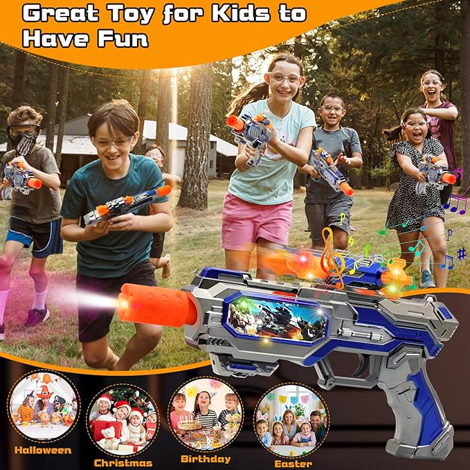 DaoDaoZhu Spray Light Up Toy Gun for Kids with Sound Effects & Rotating Slide Display, Toy Guns for Boys Toddlers 3 4 5 6 7 Year Old for Indoor & Outdoor Play, Gifts for Birthday Halloween Christmas