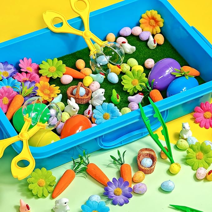 Cinrobiye 283 Pcs Spring Sensory Bin Fillers Insect Fine Motor Activity Set Mini Garden Sensory Bin Kit with Flowers Ladybugs Tools Storage Box for Sorting Counting Classroom Learning Activities