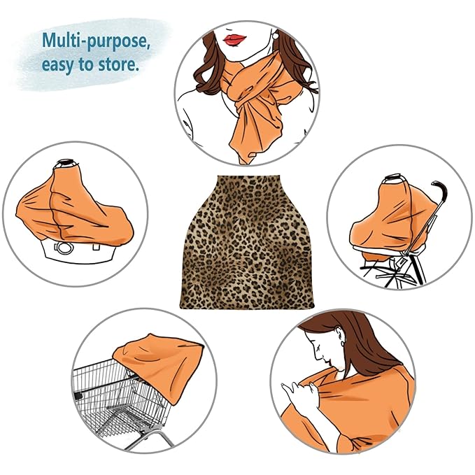 Pretty Leopard Print Stretchy Baby Car Seat Cover Infant Canopy Nursing Covers Breastfeeding Cover Breathable Windproof Winter Scarf for Boys Girls