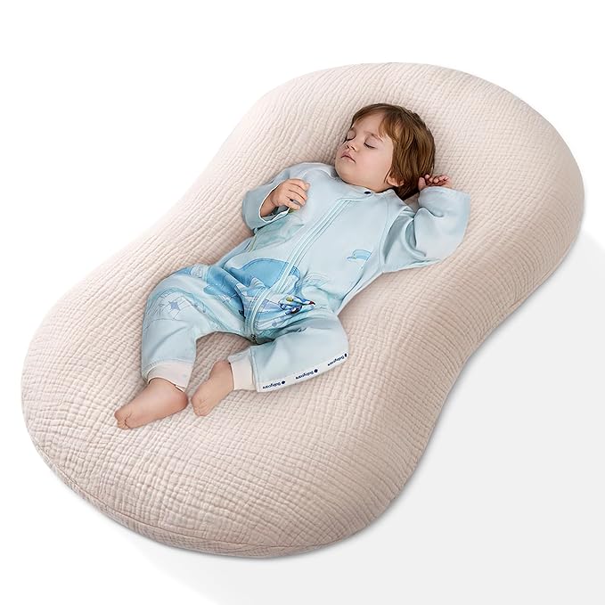 Muslin Baby Lounger Cover 1 Pack, Cotton Soft Breathable Infant Nest Slipcover, Envelope Closure, Compatible with Snuggle Me Loungers, Machine Washable, Cover Only, for Boys Girls(Beige)