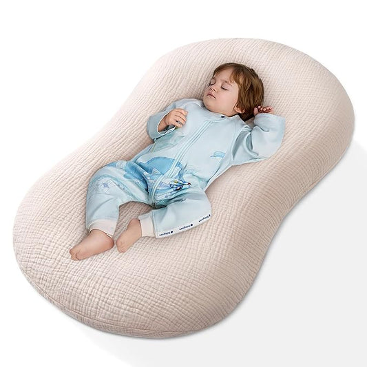 Muslin Baby Lounger Cover 1 Pack, Cotton Soft Breathable Infant Nest Slipcover, Envelope Closure, Compatible with Snuggle Me Loungers, Machine Washable, Cover Only, for Boys Girls(Beige)