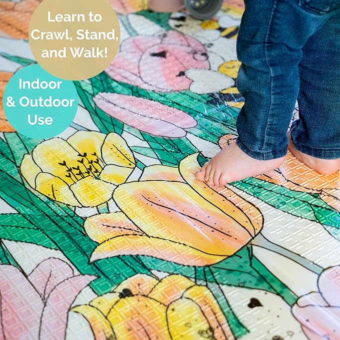 JumpOff Jo Foldable Foam Play Mat – Large Waterproof Baby & Toddler Activity Floor Mat, Double-Sided 70 x 59 Inch Play Surface