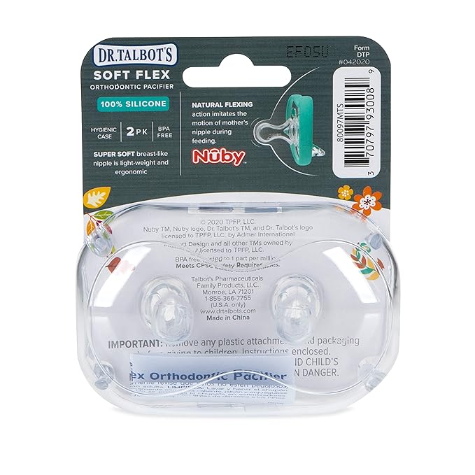 Dr. Talbot's Soft-Flex Orthodontic Pacifiers 6-12 Months, Aqua/White, 2 Pack