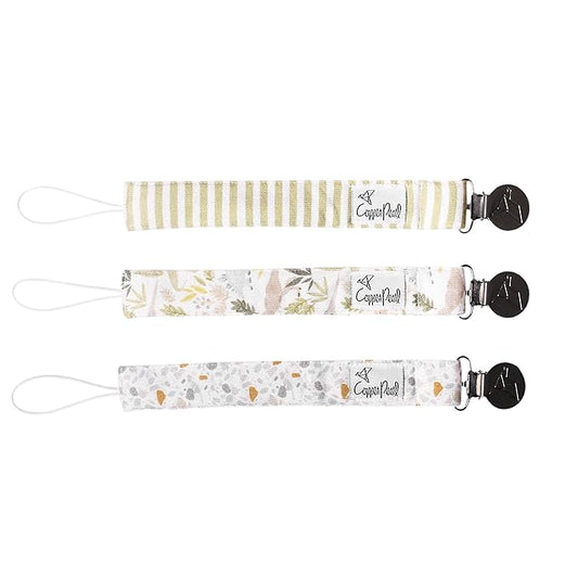 Copper Pearl Pacifier Clip 3-Pack: Premium Knit Binky Clips for Baby Girls and Boys - Stylish Stainless Steel Pacifier Holder Clip - Baby Pacifier Clips for No More Floor Drops - Rex