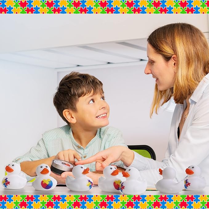 Vinsot 72 Pcs Autism Awareness Stuff Accessories Autism Awareness Rubber Duckies Colorful Puzzle Piece Bathtub Toys Fundraising Floater Duck Incentives Gift for Charity Activities Supplies