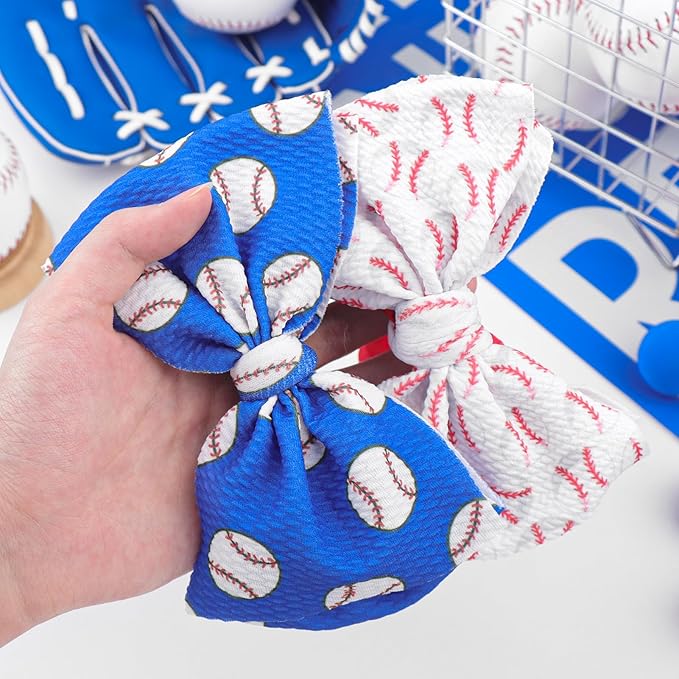 Baseball Baby Bow Headband High Stretchy Soft Nylon Headbands for Infant Girls Toddler Handmade Hairbands with Bows Baseball Hair Accessories Red Blue