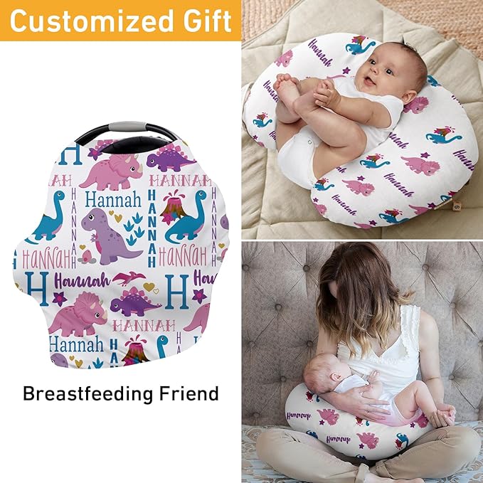 Custom Car Seat Covers for Babies - Purple Dinosaur Print Breathable Baby Car Seat Cover for Girls Boys, Kick-Proof Newborn Carrier Canopy Stretchy Stroller Cover for 4 Seasons(27"x29")