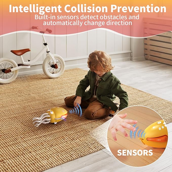 Interactive Dancing Octopus Toy,LED Light-Up Music Crawling Squid with Smart Obstacle Avoidance & Fishing Rod,Tummy Time Baby Toy,Musical Toy for 3 4 5 6 Year Old Boys and Girls(Yellow)