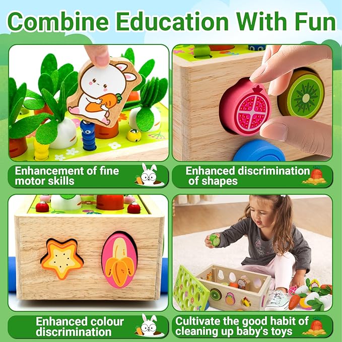 MEGRANATE Montessori Wooden Shape Sorter for Baby Carrot Shape Sorting Toy for Toddlers 3+ Montessori Shape Puzzles Fine Motor Toys Sensory Learning Educational Toys for Kids 1 2 3 4 5 6 Years Old