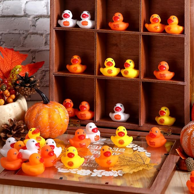 MiniInflat 200 Pcs Thanksgiving Day Rubber Ducks Assorted Rubber Duckies Bulk Mini Pool Toy Ducks Small Tiny Ducky for Thanksgiving Day Party Favors Classroom Exchange Gifts