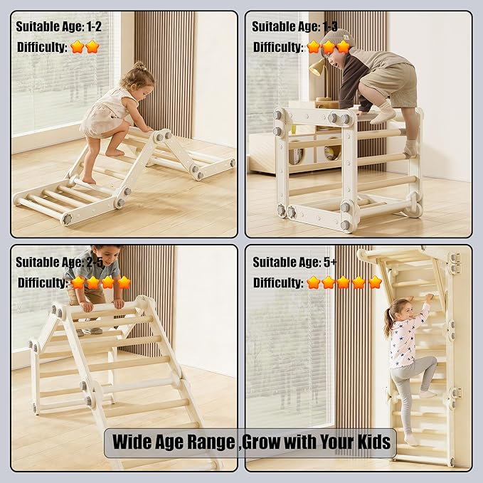 Kids Climbing Toys,Pikler Triangle Set,Plastic Montessori Indoor Play Gym,Multifunction Foldable Indoor Climbing Gym for Kids(Gray)
