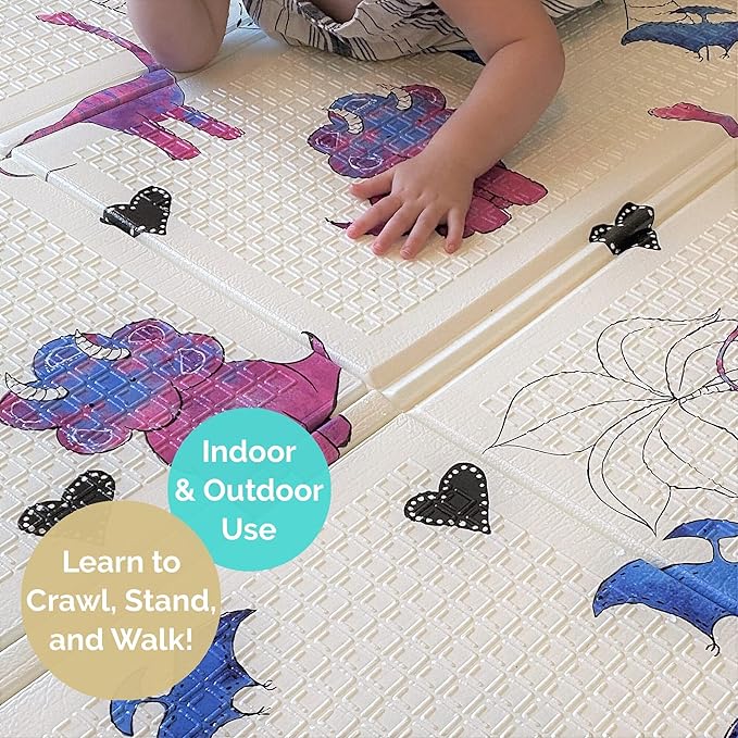 JumpOff Jo Foldable Foam Play Mat – Large Waterproof Baby & Toddler Activity Floor Mat, Double-Sided 70 x 59 Inch Play Surface