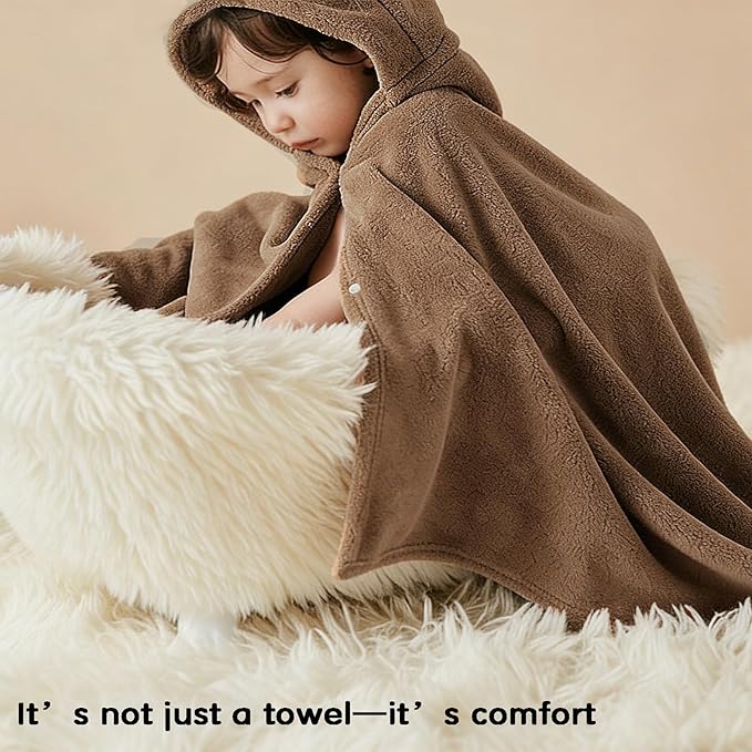 Toddler Baby Bath Towel with Hood 27.5"X55" Ultra Absorbent Soft Cozy Comfort Bathrobe Blanket, 0-6 Years Infant Shower Towel for Girls & Boys(Brown Bear)