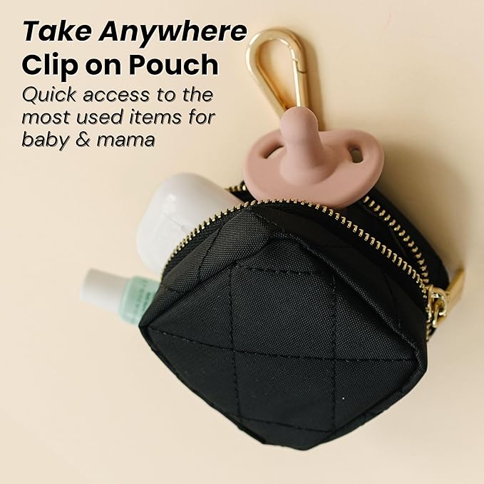 Lion & Light® Baby Pacifier Holder Case | Travel-Friendly Pacifier Case for Diaper Bag | Easy Clean Pacifier Holder for Baby Essentials | Small Zippered Binky Holder | Clip-On Black Pod Pouch