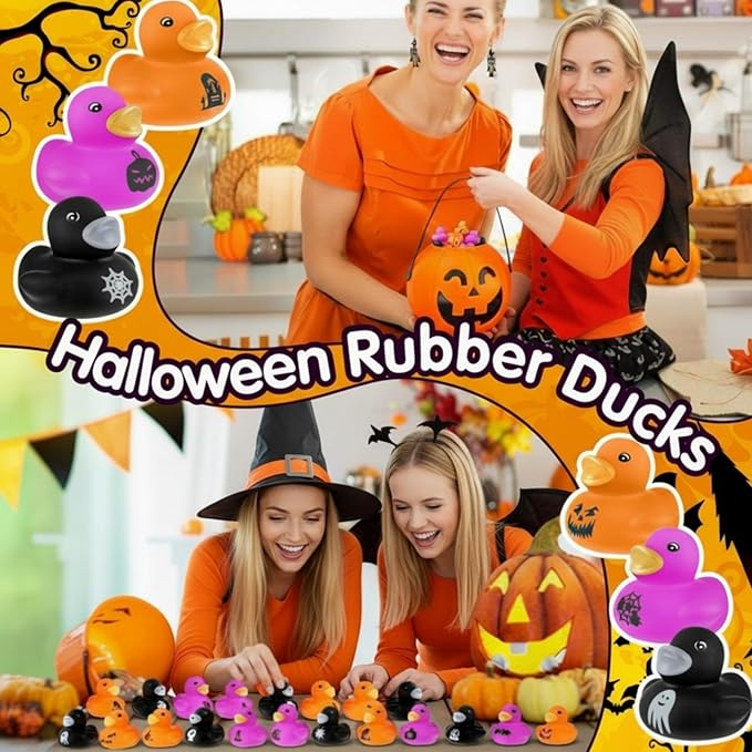 Deekin 100 Pcs Halloween Rubber Ducks Bulk 1.37 Inch Mini Fancy Novelty Rubber Ducks for Halloween Trick or Treat Fillers Party Favors