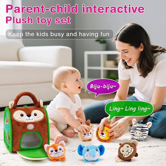 Baby Toys - Soft Squirrel Barn with 6 Sensory Stuffed Animals - Rattles, Crinkle, Mirror, Montessori Toys Ball for 6-12 Months & 0-3 year Toddler Boy Girl Birthday Gift Travel & Fidget Toy