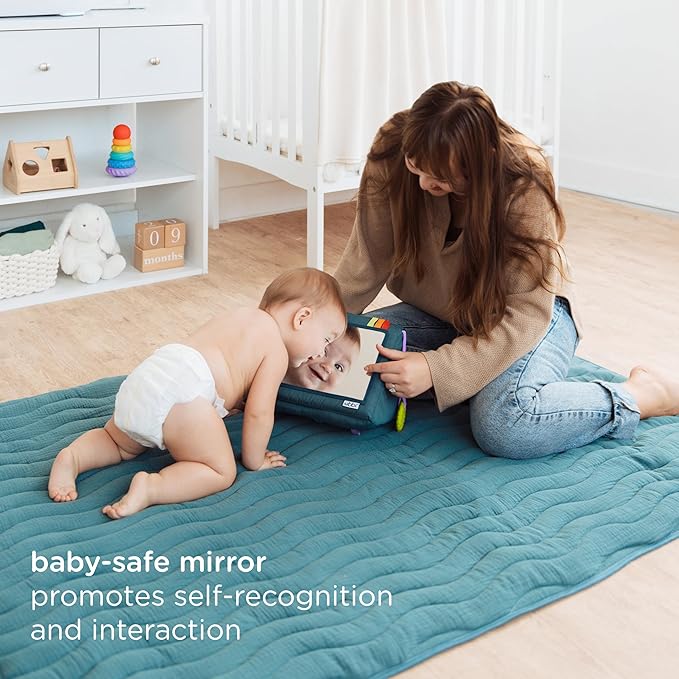 Ubbi Mirror Me Activity Toy, Tummy Time Developmental Baby Toy, Multi-Sensory Play Cube, Includes High Contrast Visual Learning Cards and Silicone Teether