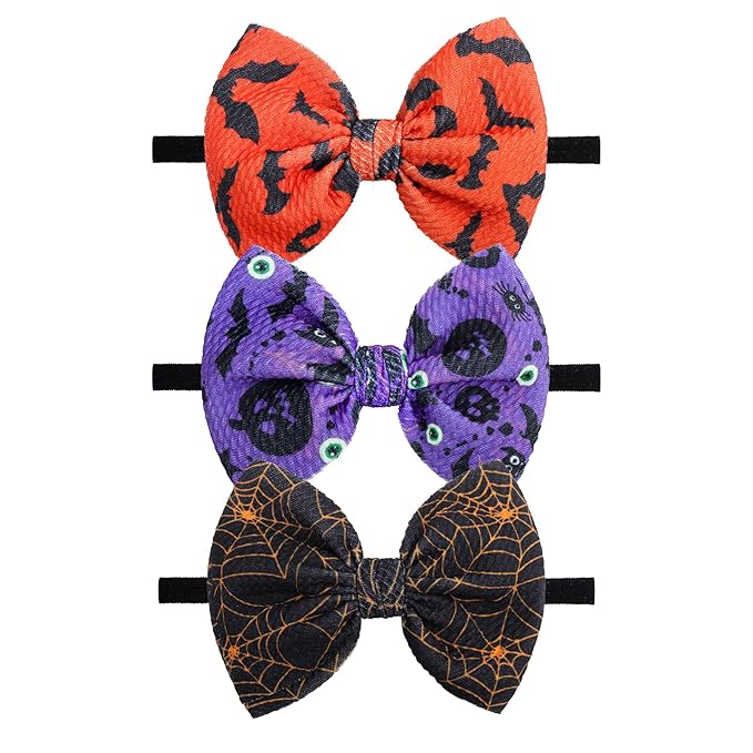Halloween Baby Girl Headbands with Bows for Newborn Hair Accessories Orange Hair Bow Pumpkin Nylon Halloween Hairbands 3 PCS