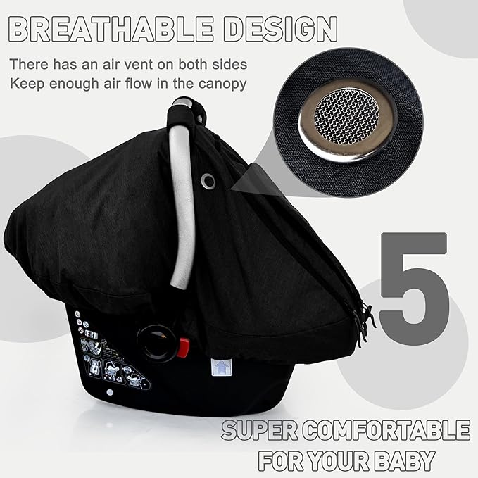 beatoutou Baby Car Seat Cover,Patented Waterproof Baby Car Seat Cover for Boys & Girls,Infant Car Seat Cover Canopy for Girls,Windproof Car Seat Canopy for Boys, Keeps Babies Warm and Cozy (Black)
