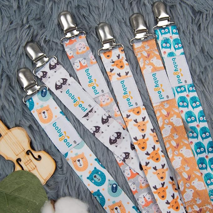 Babygoal Animal Pacifier Clips, 6 Pack Pacifier Holder Clips for Baby Boys and Girls Fits Most Pacifier Styles