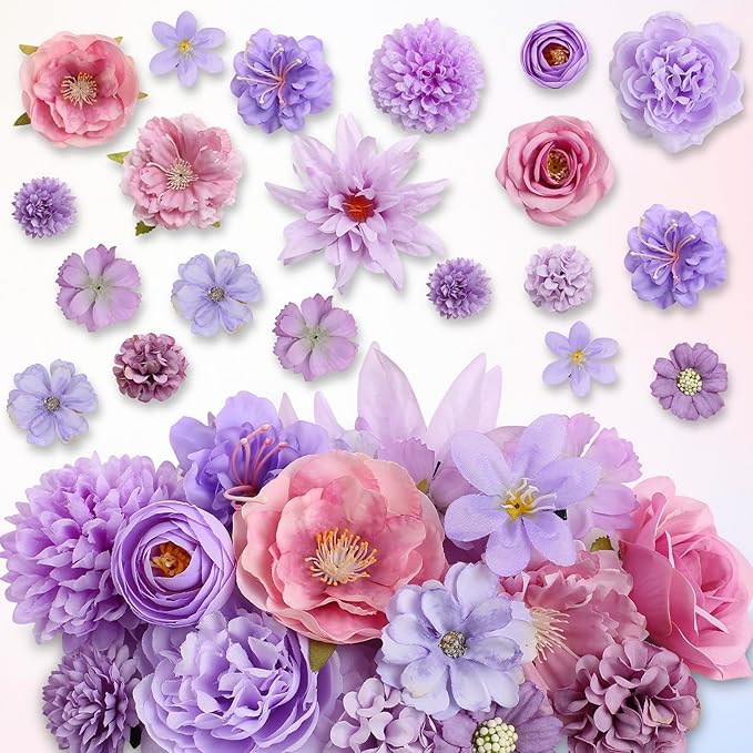 Leery 20 PCS Boho Flower Hair Clips for Women - Rose Hair Barrettes, Wedding Hairpins, Bridal Headpiece, Hawaiian Silk Floral Clips (Light purple)