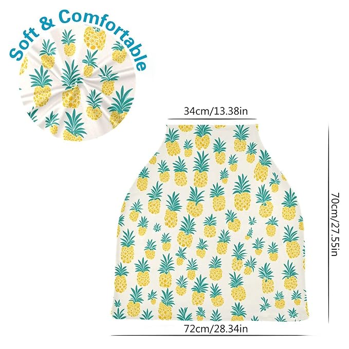 Qilmy Pineapple Pattern Baby Car Seat Cover, Multi-Use Breathable Breastfeeding & Stroller Cover, Shower Gift for Boys & Girls