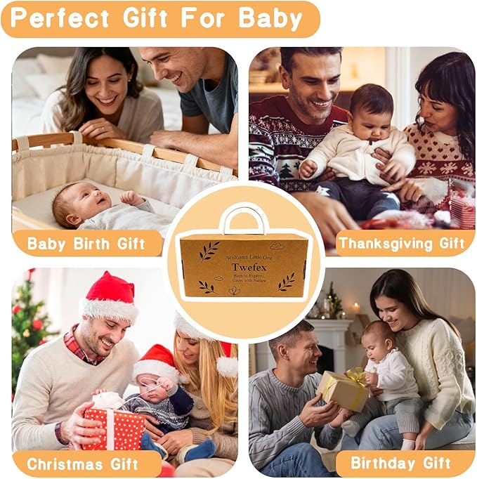 Twefex Wooden Montessori Learning Toy Set, Sensory and Thinking Play Set for Toddlers, 5-in-1 Bath Toys, Cloth Book, Hand and Foot Rattles, and Baby Sensory Toys Soft Hanging