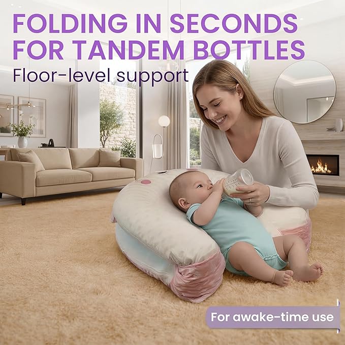 Infant Support Pillow with Adjustable Side Panels - Portable Cushion with Milestone Circles for 0-12 Months - Pink (Pink)