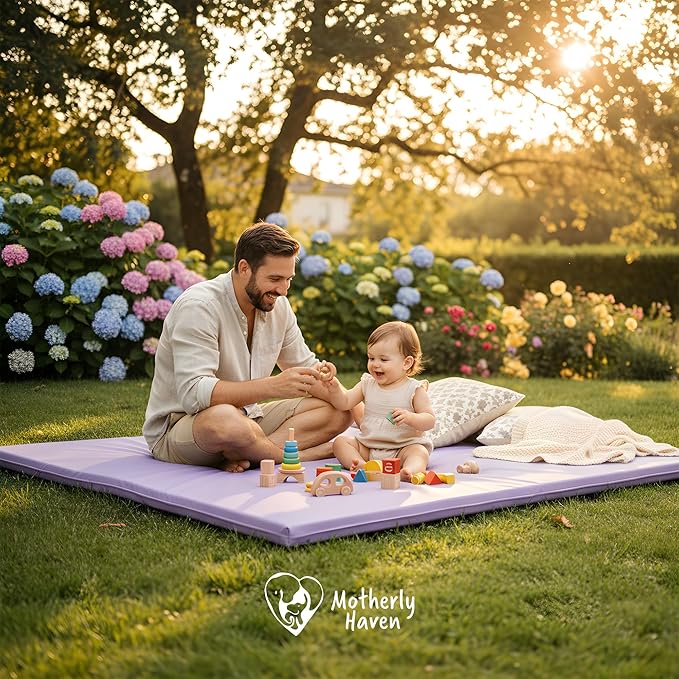 Motherly Haven Play Mat Cover Only – Fits 50x50x1 Rollable Foam Floor Mat for Babies – Waterproof, Easy to Clean Replacement Cover for Tummy Time & Crawling –Purple